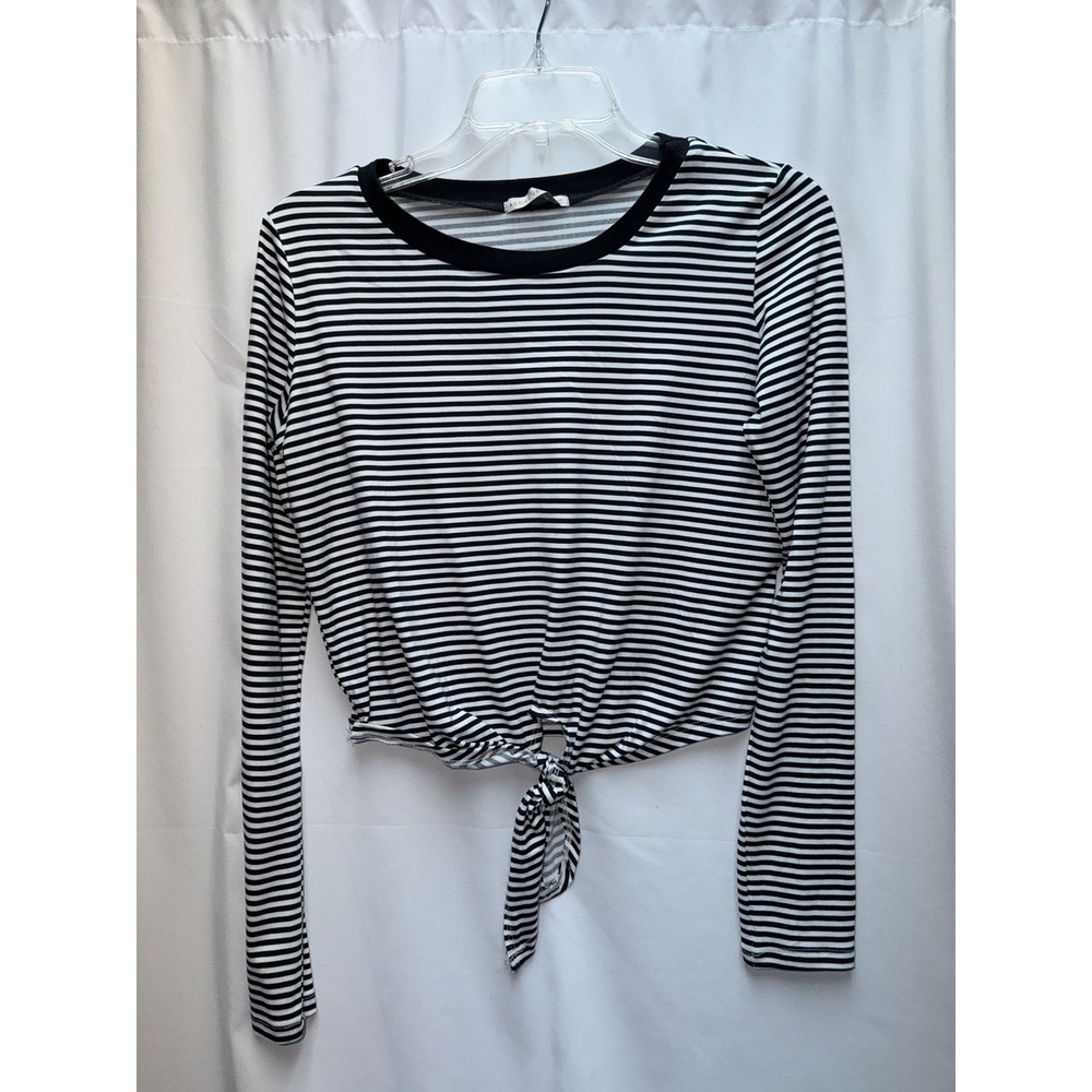 Active USA Top Women's Small Black Striped Front Tie Light Weight Soft Lng Sleev